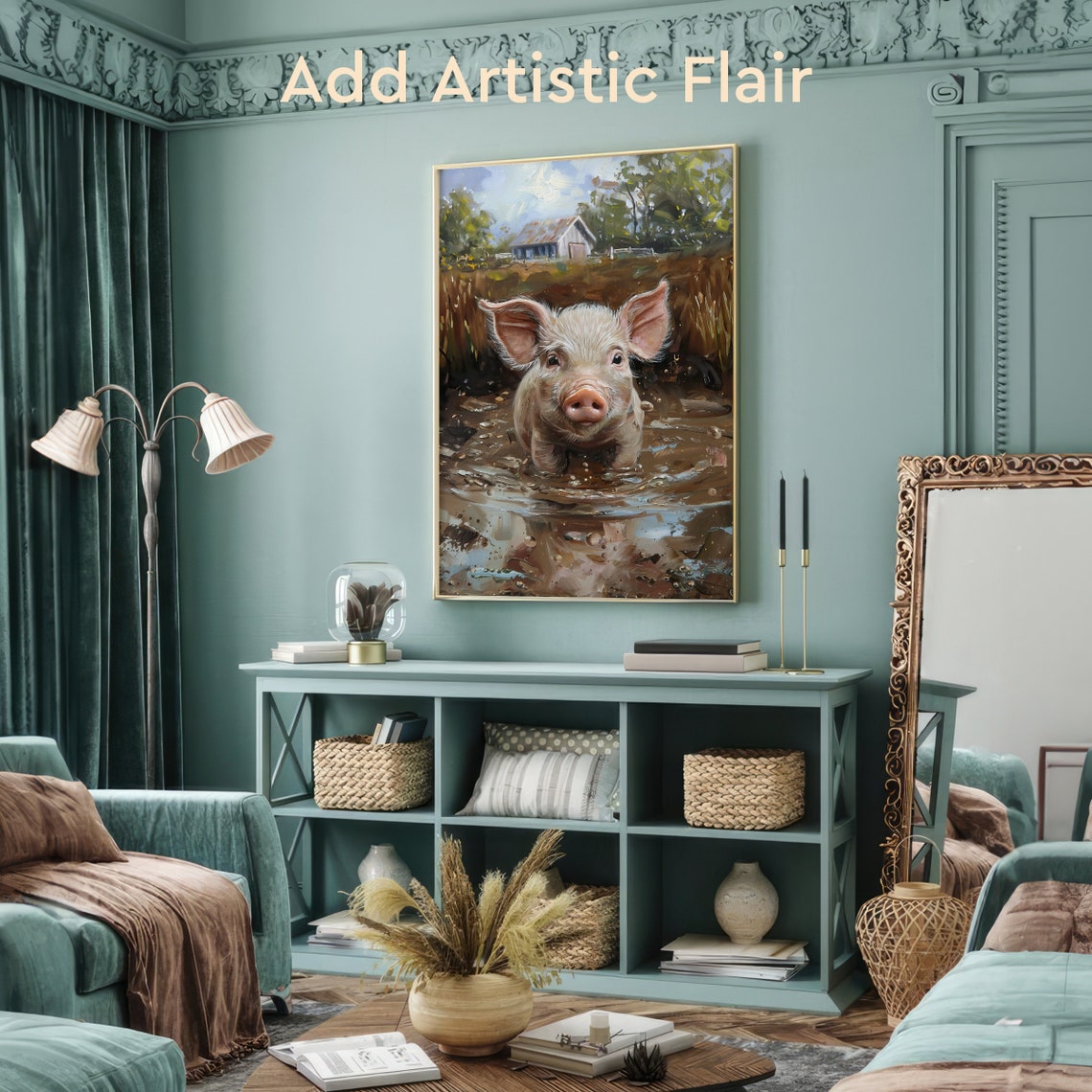Muddy Puddles Playful Pig Poster Pig Lover Gift Baby Piglet Print Cute Piggy Farm Animals Decor Farmhouse Wall Art Country Farm Life - Image 2