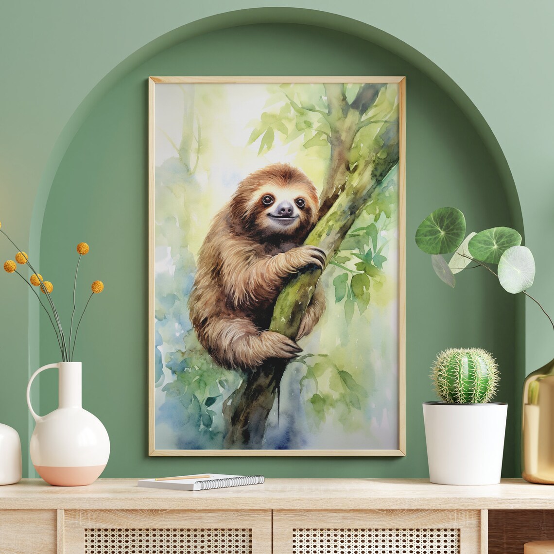 Cute Sloth Watercolor Poster, Kids Room Wildlife Decor