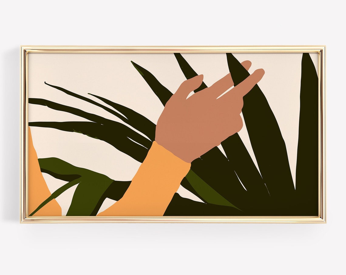 Modern Abstract Botanical Hand With Palm Leaves Mid Century Poster