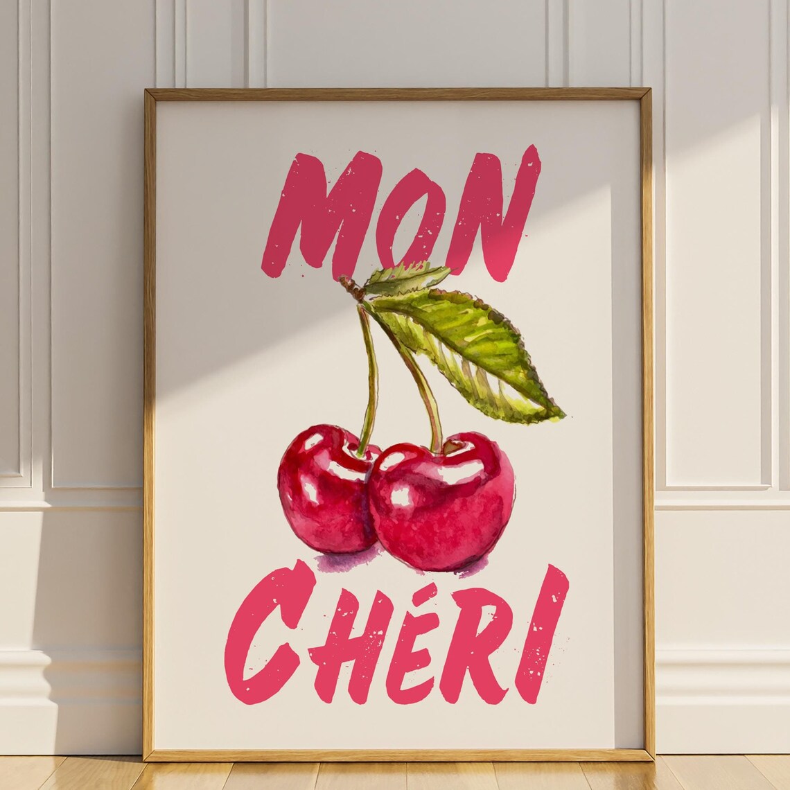 Mon Cherie Cherry French Saying Poster Print