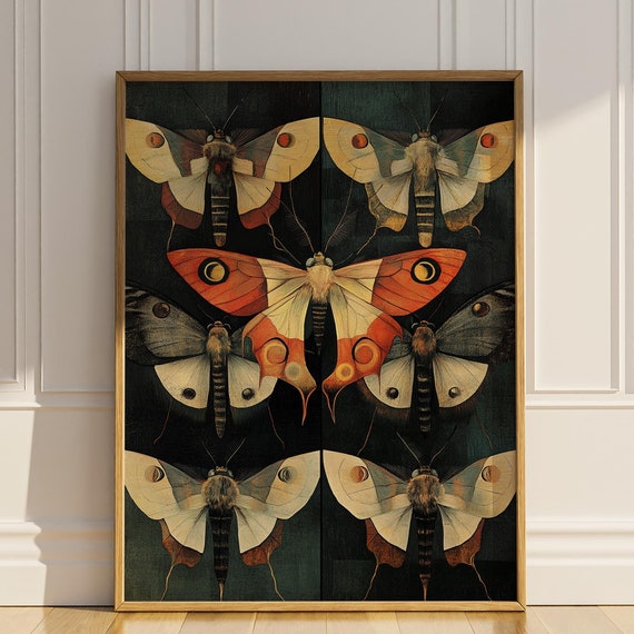 Abstract Moth Poster Print Dark Academia Wall Decor Insect Entomology Moody Goth Artwork Butterfly Vintage Luna Moth Wall Art Matte Poster