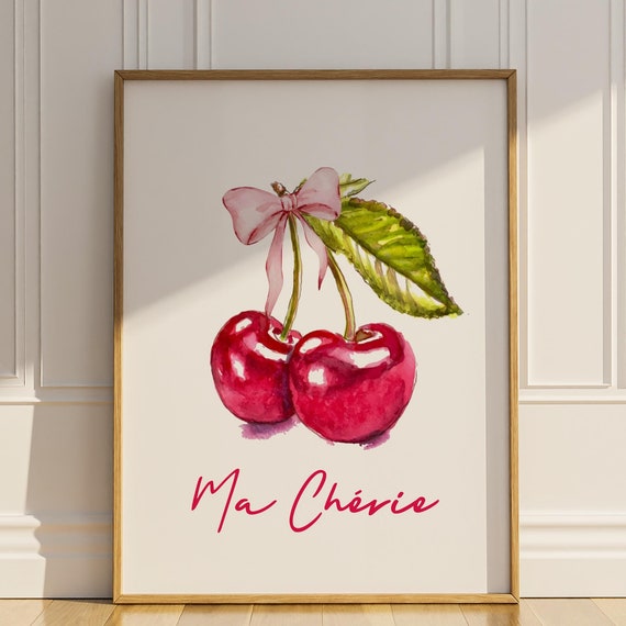 Ma Cherie Wall Art Cherry Pink Ribbon Bow French Quote Wall Decor Artful Trendy Home Decor Mon Cherie Poster Gift