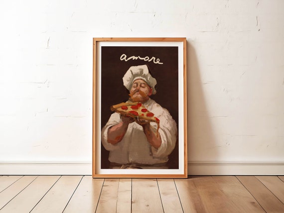 Funny Kitchen Art Wall Decor Pizza Love Vintage Style Classical Painting Poster Print Cooking Humor Food Amusing Gift For Friend