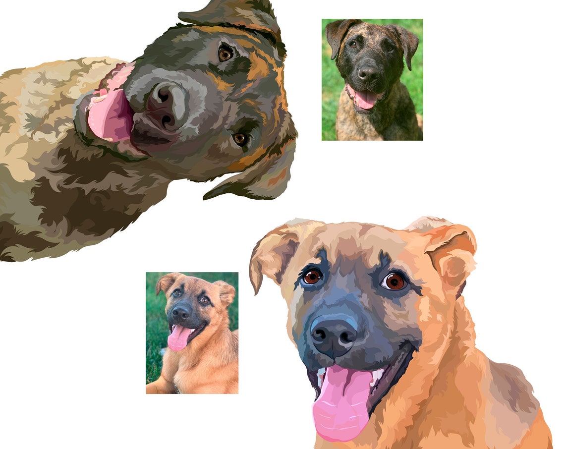 Dog Portrait Painting Of 2 Pet Peekaboo Custom Dog Portrait Custom Dog Portrait Peekaboo Pet Memorial Vector Dog Portrait