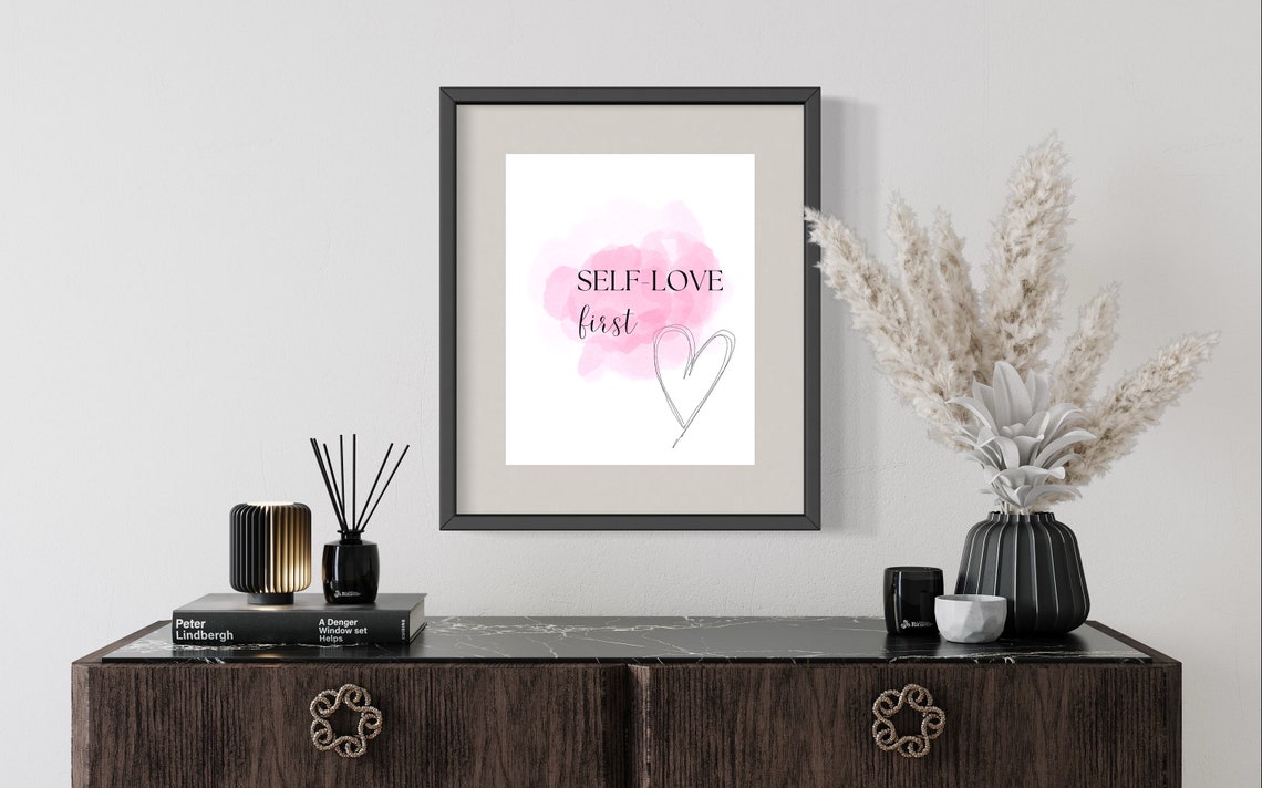 Self Love First Pink Watercolor Heart Line Inspirational Quote Poster - Image 2