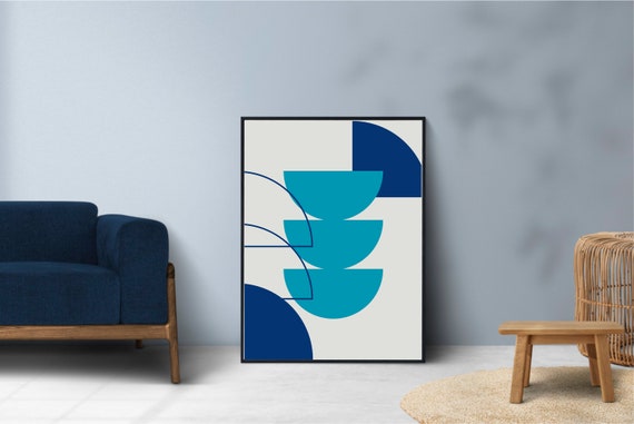 Navy Blue Geometric Wall Art Abstract Minimalist Home Decor Living Room Decor