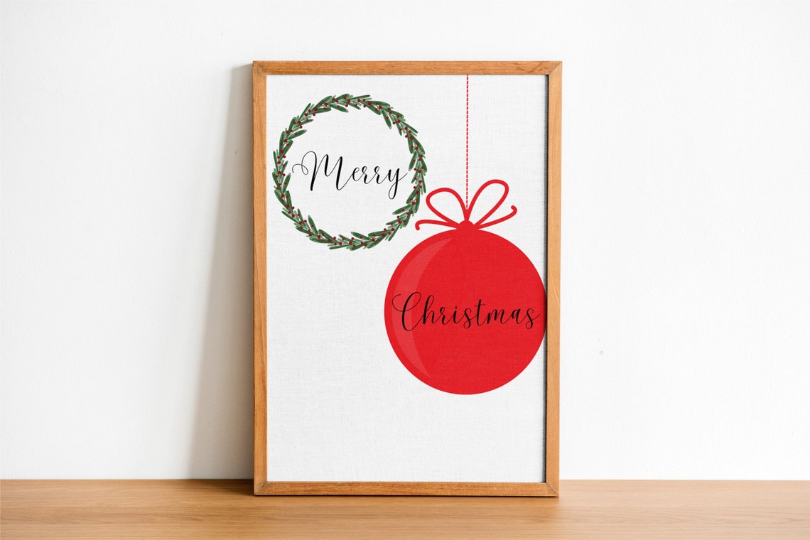 Merry Christmas Wreath Red Ornament Minimalist Holiday Greeting Poster