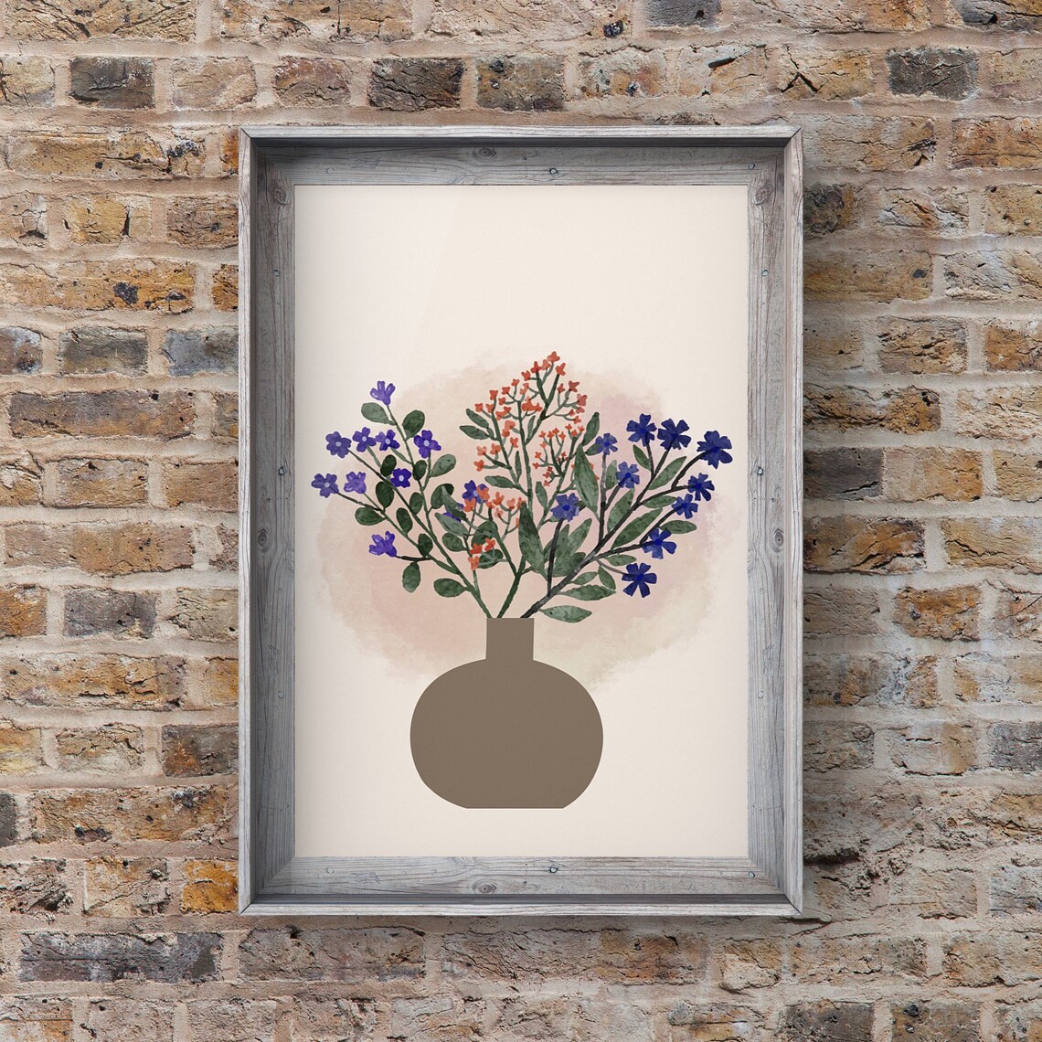 Wildflower Bouquet in Vase Blue Coral Blossoms Minimalist Art Poster - Image 3