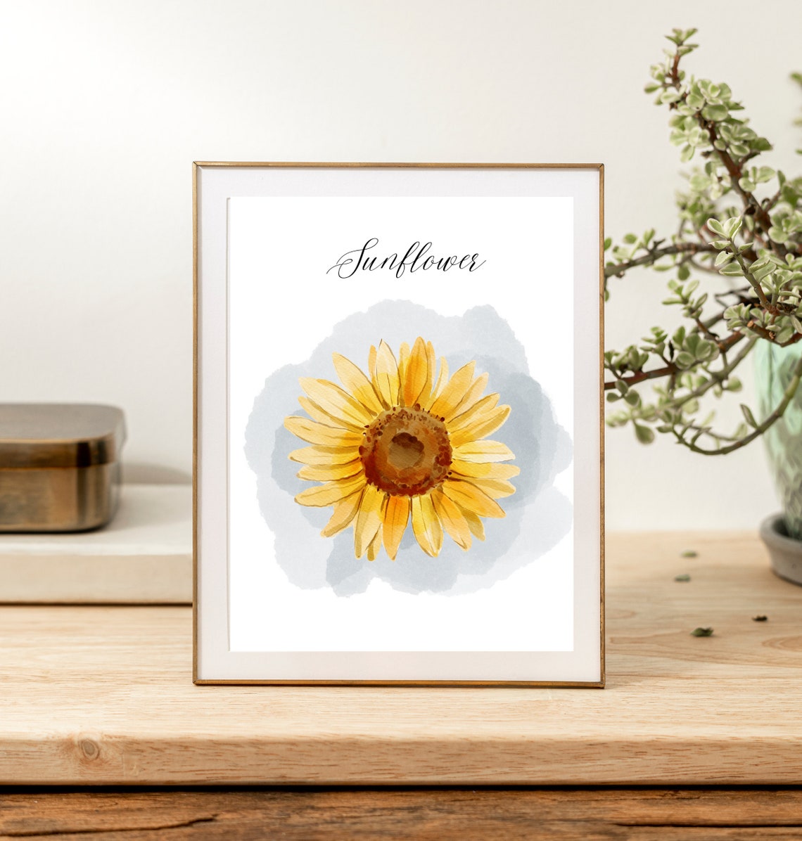 Golden Sunflower Watercolor Bloom Botanical Cheerful Floral Art Poster