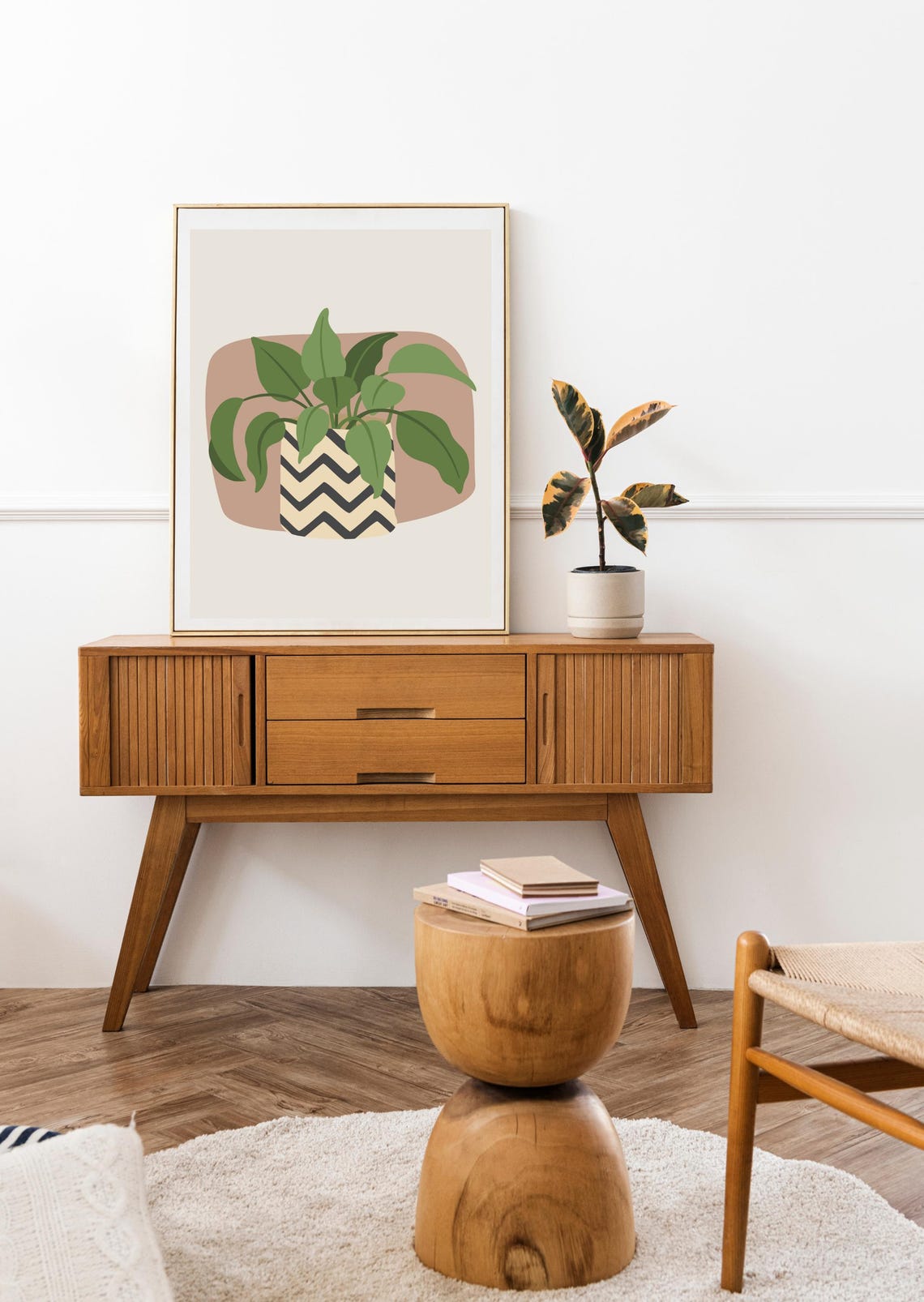 Boho Green Potted Plant Chevron Botanical Minimalist Wall Poster