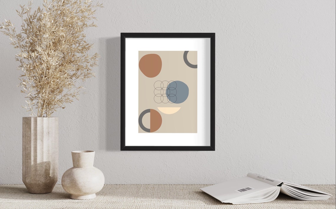 Mid Century Geometric Circle Abstract Terracotta Blue Wall Poster - Image 3