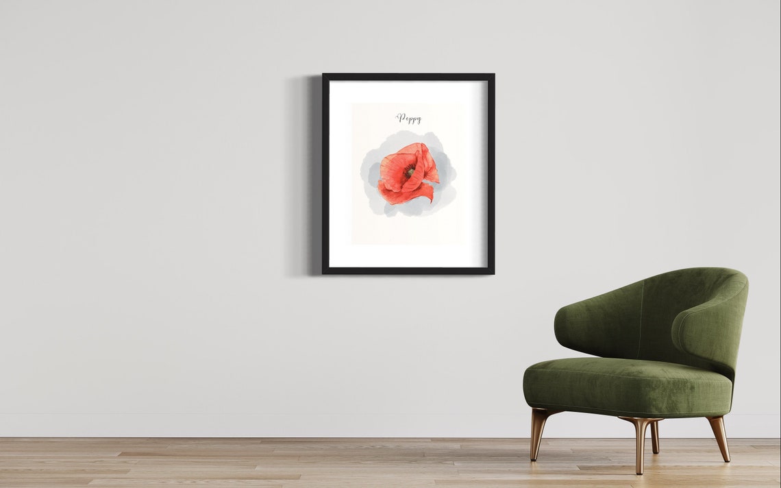 Red Poppy Watercolor Flower Botanical Minimalist Elegant Art Poster - Image 2