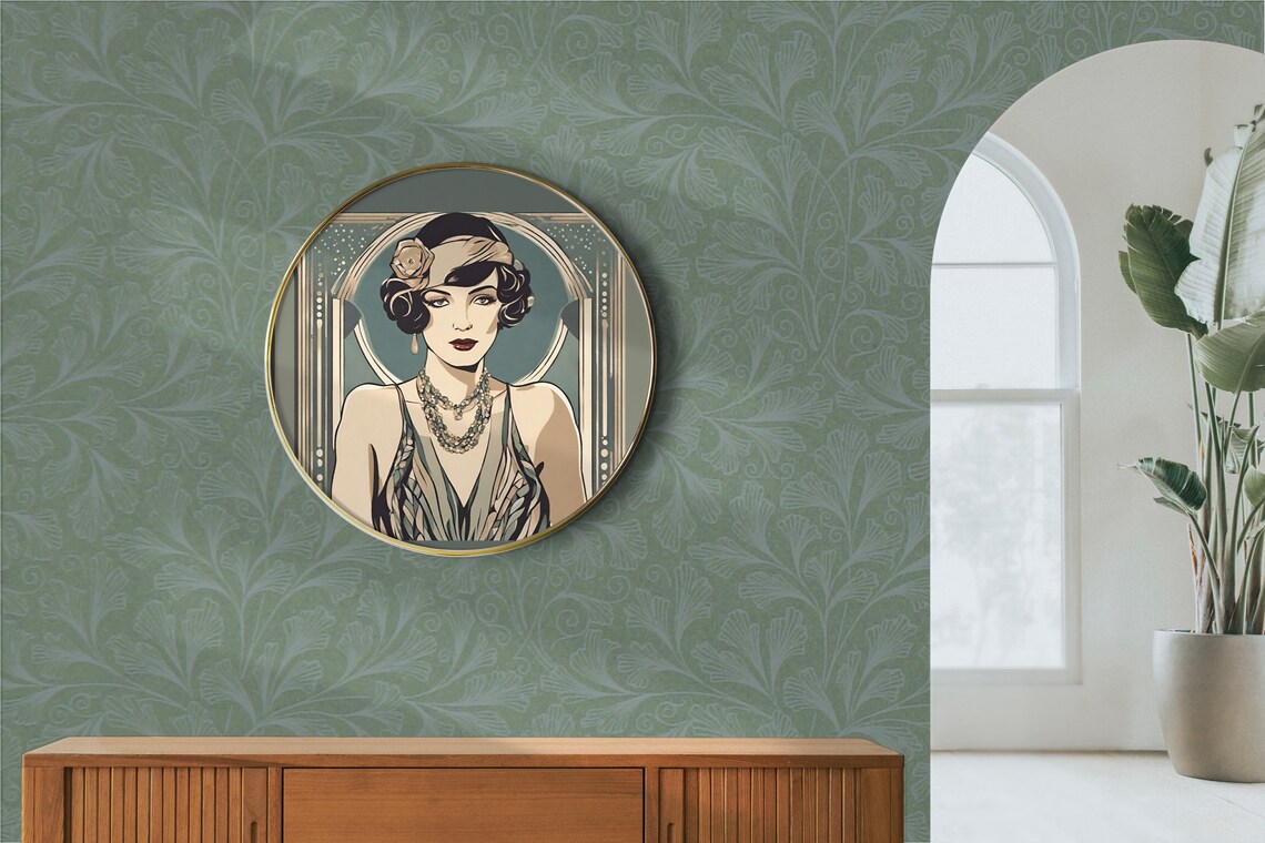 Art Nouveau Woman Portrait Sage Green 1920s Elegant Vintage Style Poster - Image 2