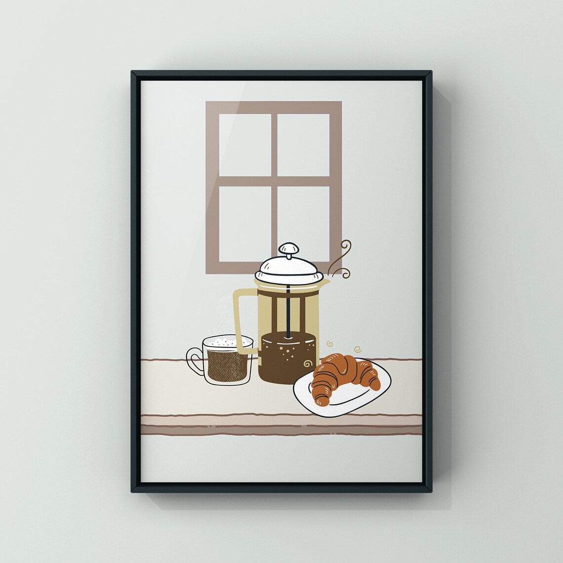 Coffee Croissant Kitchen Wall Art, Dining Room Decor