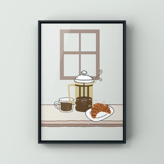 Coffee Croissant Kitchen Wall Art, Dining Room Decor