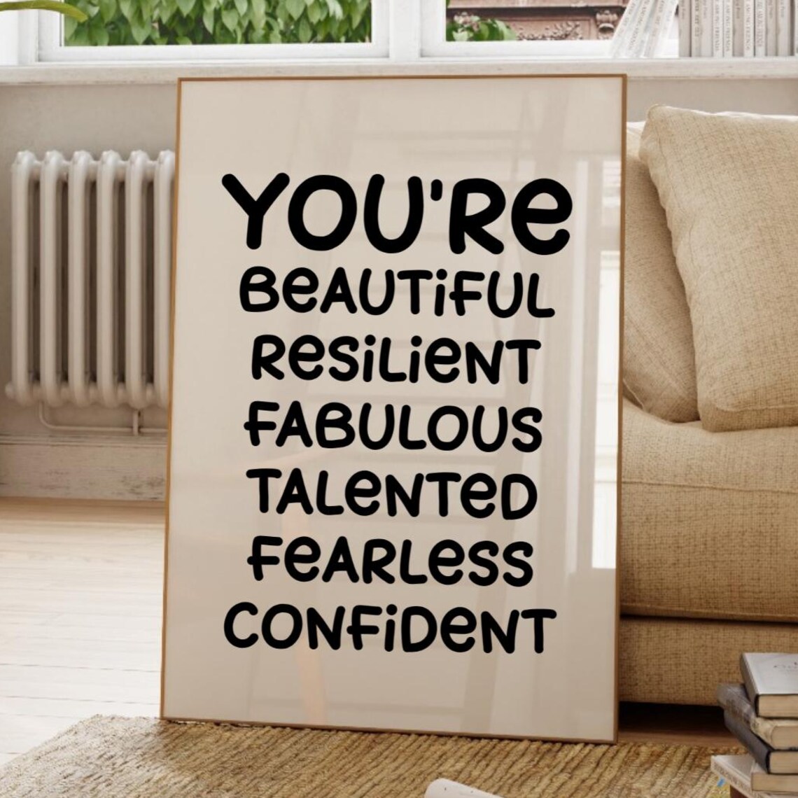 You Are Beautiful Resilient Fearless Affirmation Typography Poster