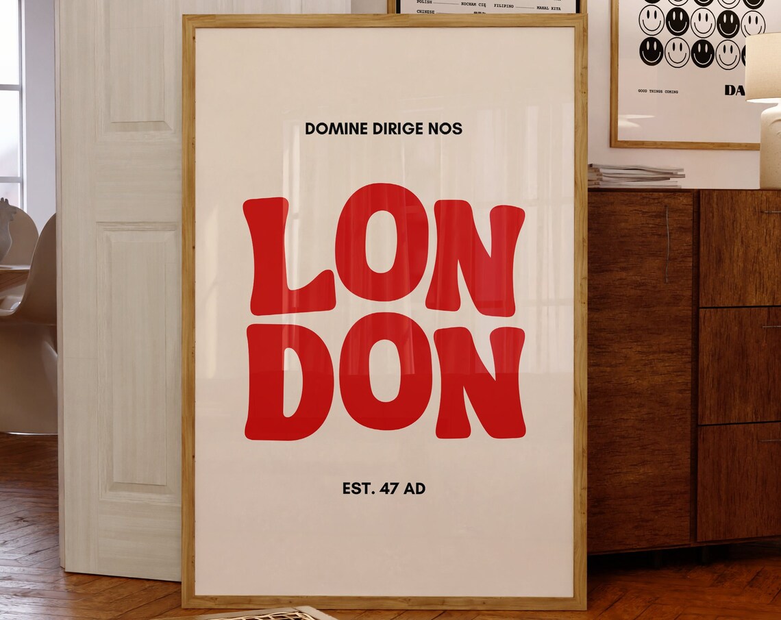 London Typography Art Print, Red Apartment Decor