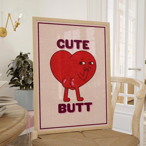Cute Butt Bathroom Wall Art Bold Bathroom Poster Retro Bathroom Print Vibrant Retro Poster Funny Bathroom Art Pink And Red Wall Art