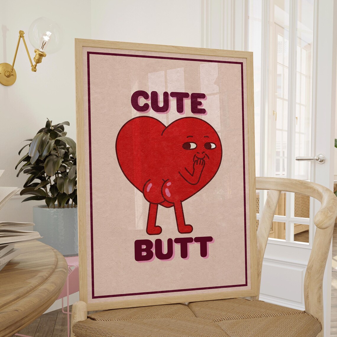Cute Butt Heart Poster with Cheeky Red Heart Cartoon Character