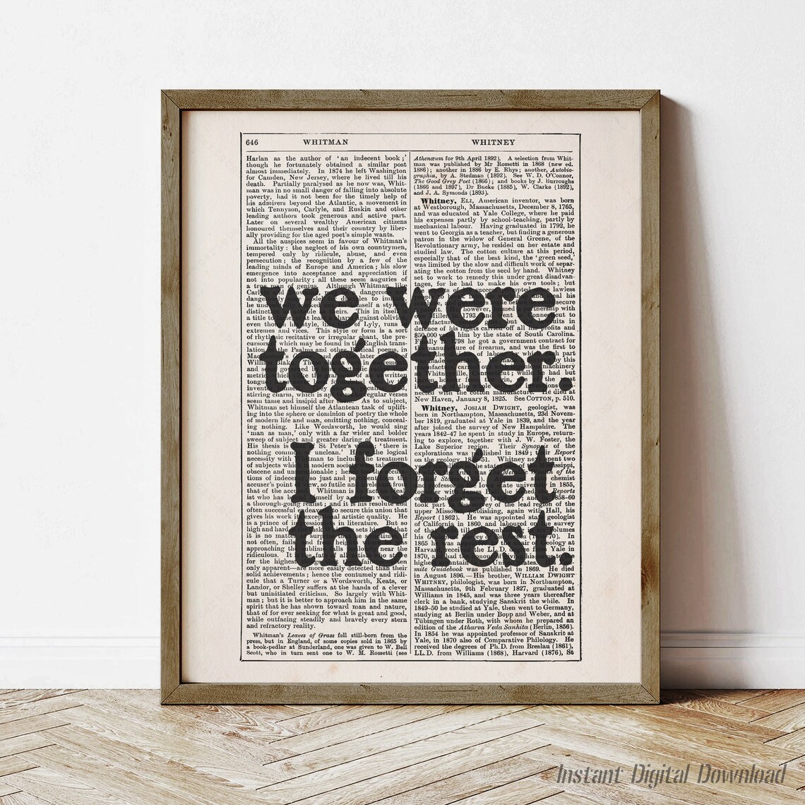 Walt Whitman We Were Together I Forget The Rest Poetry Quote Wall Art Print