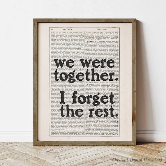 Walt Whitman We Were Together I Forget The Rest Poetry Quote Wall Art Print