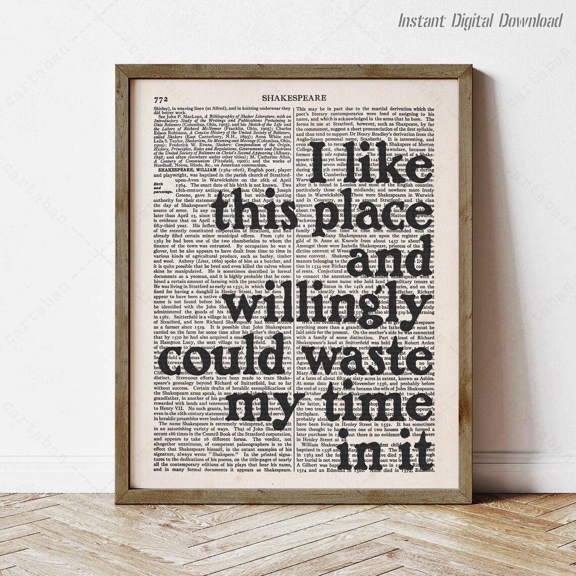 Shakespeare As You Like It Quote Poster, Reading Nook