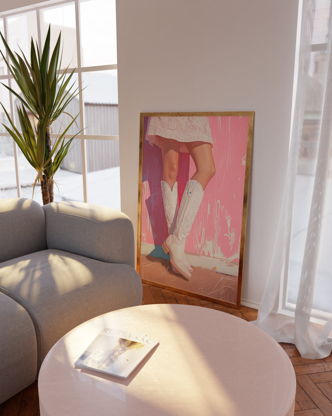 Preppy Cowgirl Poster Print Blush Pink Cowboy Boots Poster Preppy Western Cowgirl Decor Trendy Cowgirl Painting Girly Wall Art - Image 3