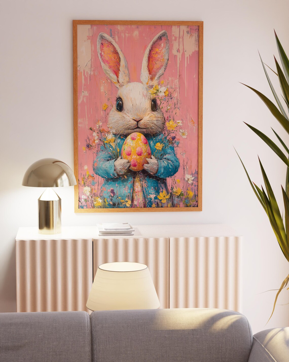 Easter Bunny Oil Painting, Preppy Easter Decor - Image 4
