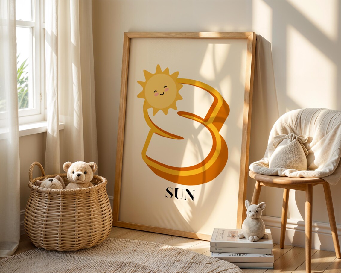 Letter S Is For Sun Cheerful Alphabet Nursery Kids Room Wall Art