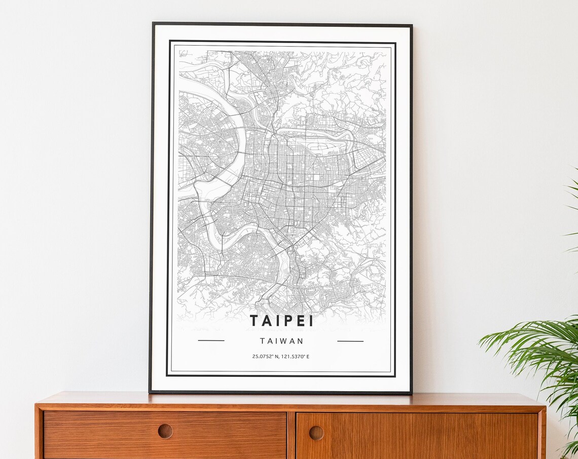 Taipei Taiwan City Map Street Grid Minimal Line Art Travel Poster