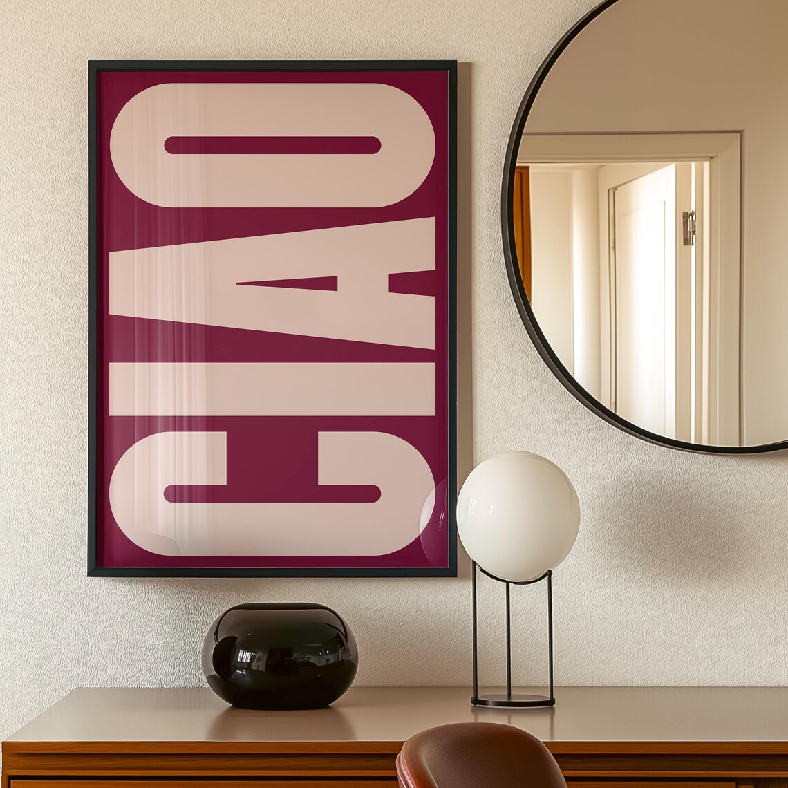Ciao Maximalist Typography Poster Bold Cream Lettering Pink Design