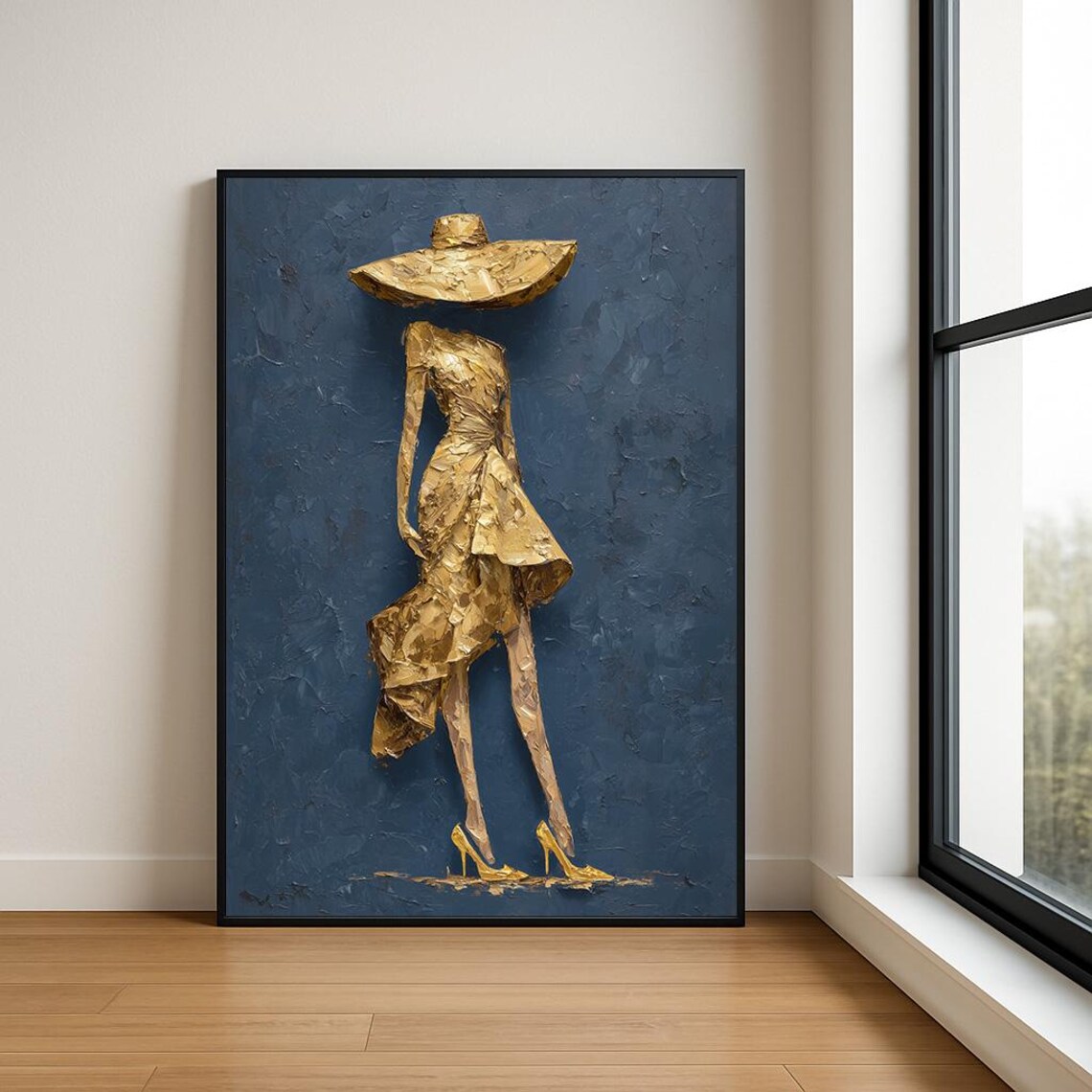 Golden Elegant Lady in Dress Fashion Statement Oil Painting Poster