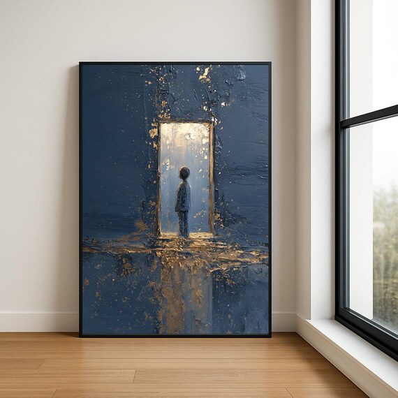 Boy In Doorway Abstract Oil Painting Moody Figurative Print