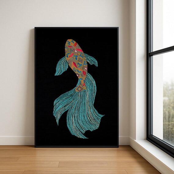 Colourful Embroidered Animal Wall Art Boho Illustration Print Vibrant Textile Style Home Decor