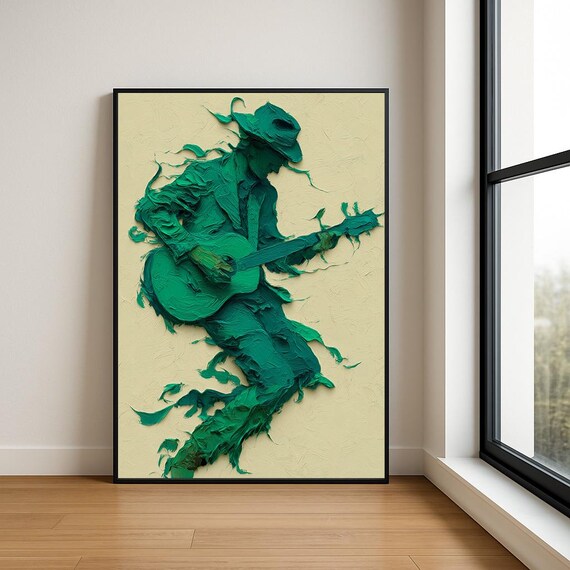 Music Lover Wall Art Print Textured Musician Abstract Oil Painting