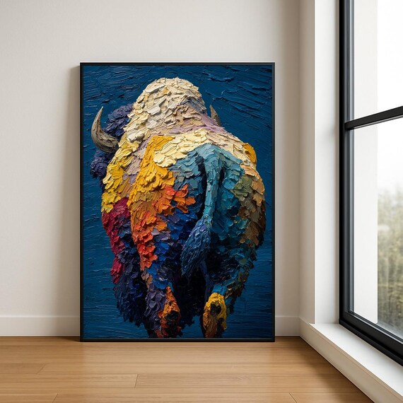 Colorful Buffalo Wall Art Print Animal Painting