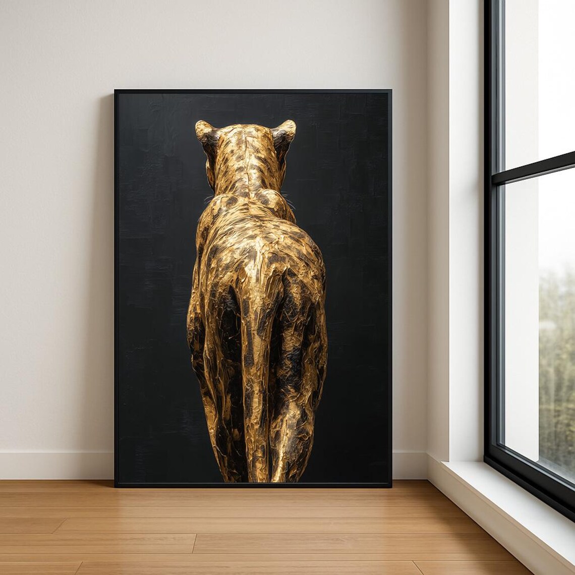 Golden Leopard Walking Away Animal Gold Black Painting Poster