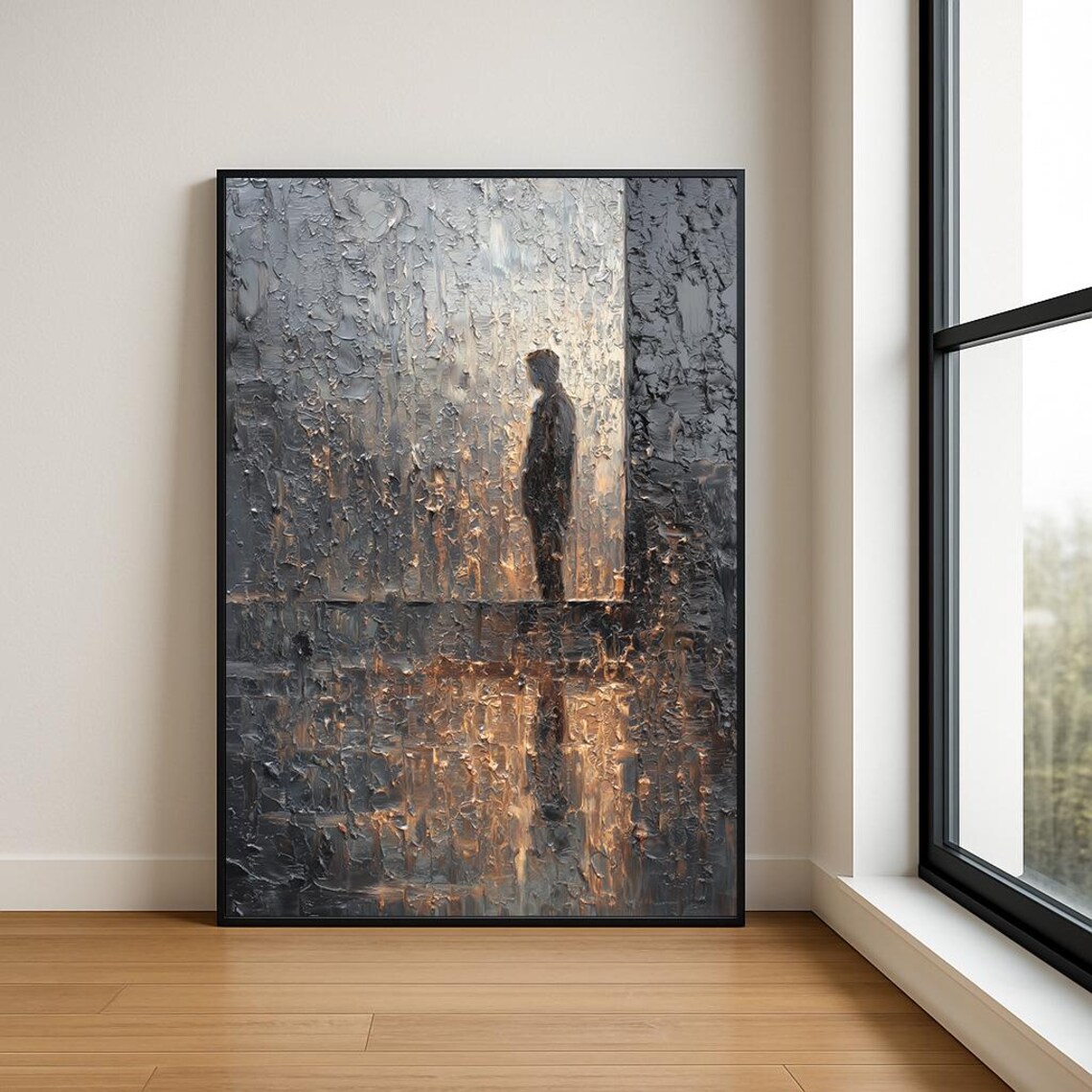 Boy In Doorway Abstract Oil Painting Moody Figurative Print