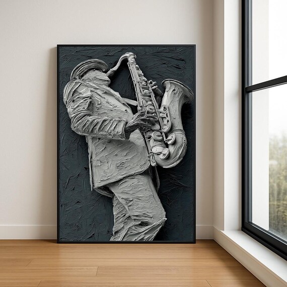 Music Lover Wall Art Print Textured Musician Abstract Oil Painting