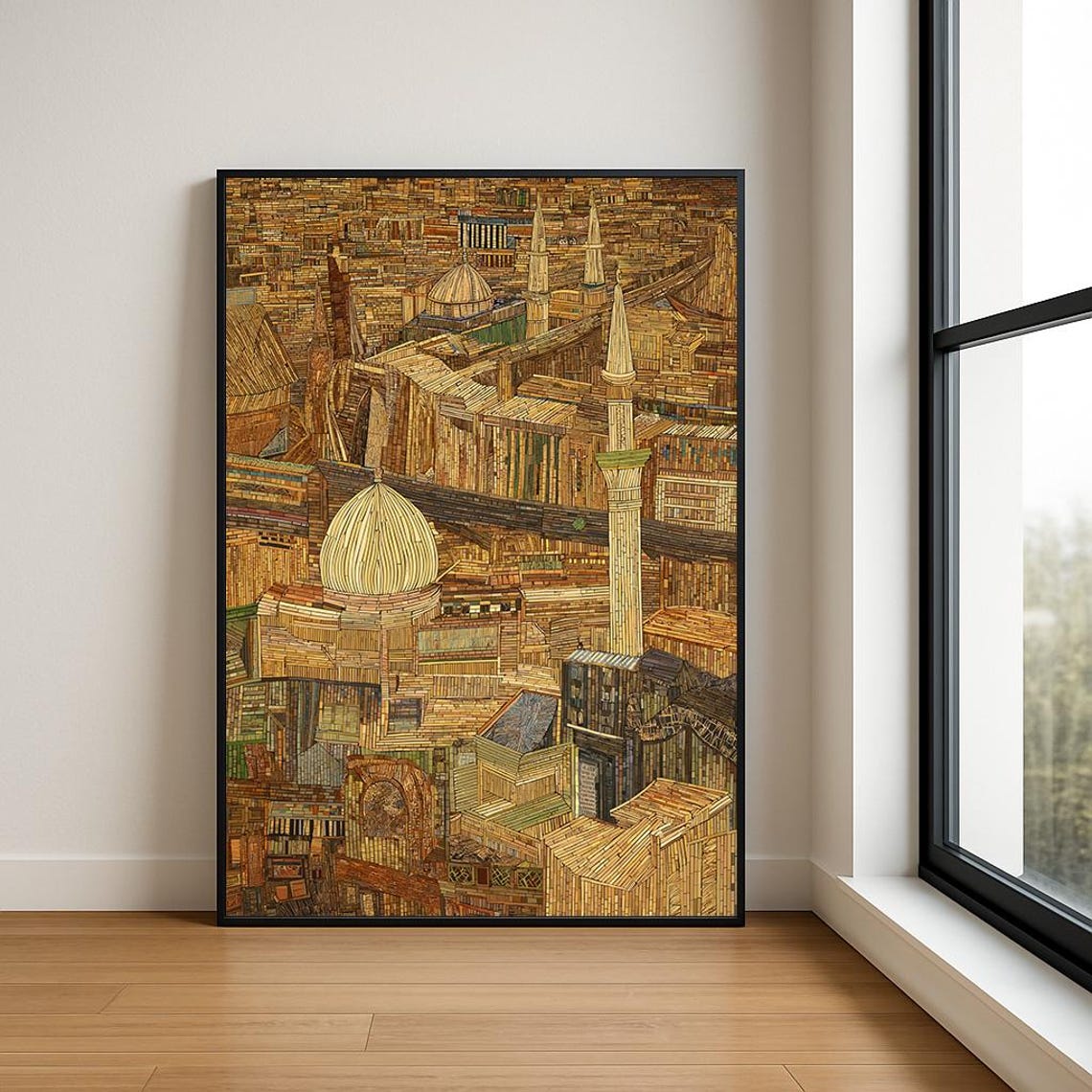 Golden Mosaic Middle Eastern Mosque Domes Historic City Poster