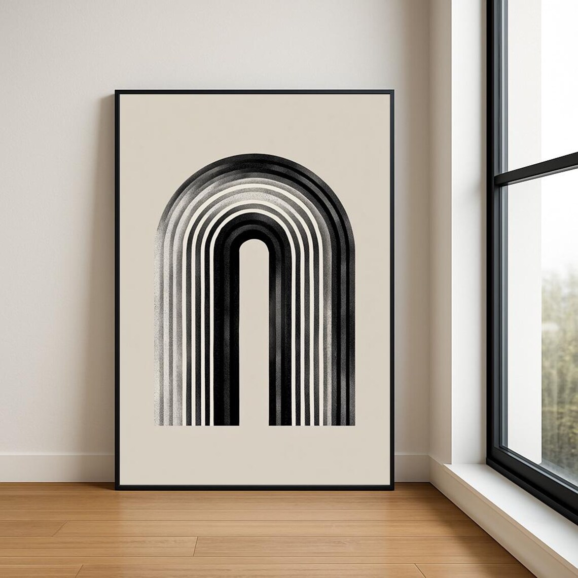 Japandi Black Gradient Arch Abstract Minimalist Monochrome Poster