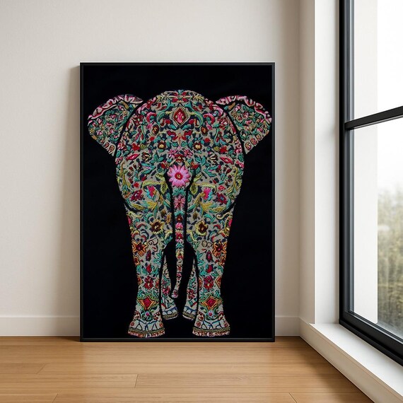 Colourful Embroidered Animal Wall Art Boho Illustration Print Vibrant Textile Style Home Decor
