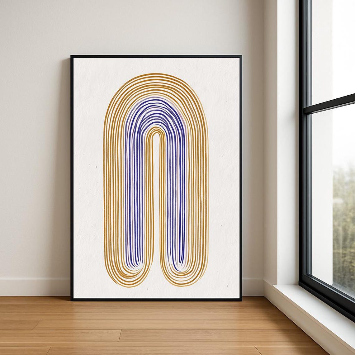 Japandi Gold And Blue Concentric Arch Line Art Minimalist Wall Art