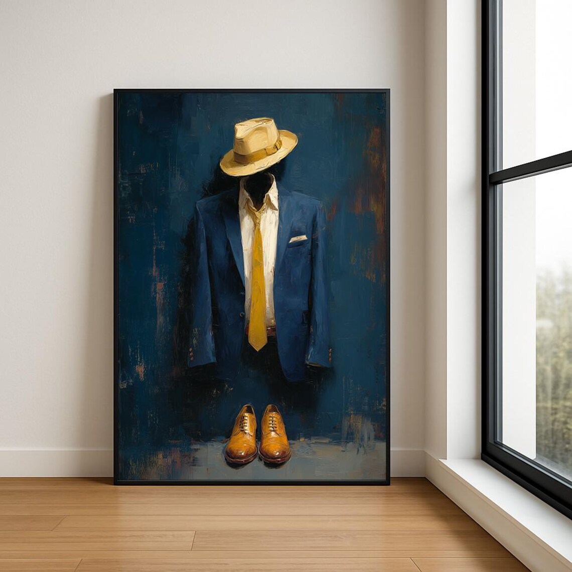 Gentleman in Blue Suit and Hat Impasto Fashion Artwork Poster