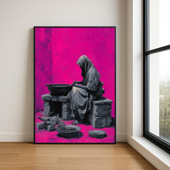 Working Woman Magenta Monochrome Hearth Cooking Striking Pop Art Poster