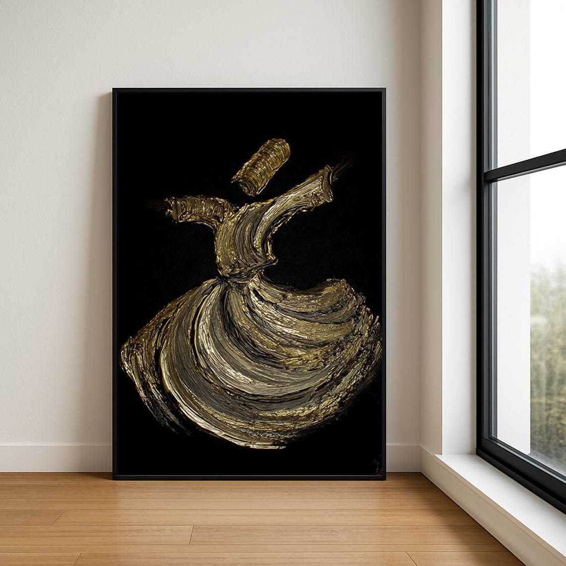 Whirling Dervish Golden Swirl Black Background Sufi Dance Poster