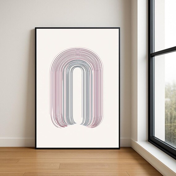 Japandi Arch Line Art Minimalist Maroon Teal Concentric Arches Poster