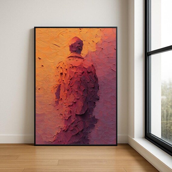 Sunset Figure From Behind Textured Impasto Abstract Painting Poster