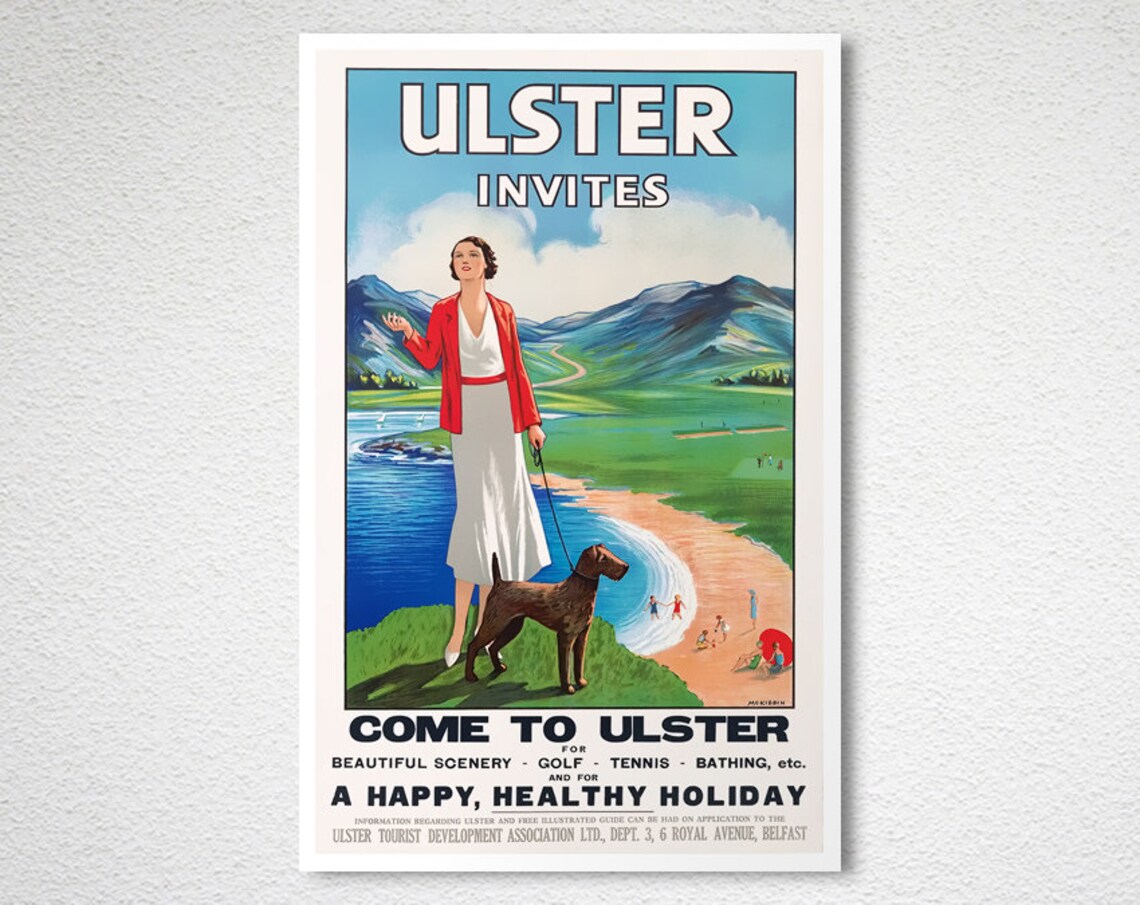 Ulster Invites Happy Healthy Holiday Vintage Ireland Travel Poster - Image 2
