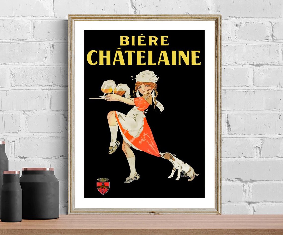 Biere Chatelaine French Vintage Beer Poster Woman with Tray and Dog - Image 2
